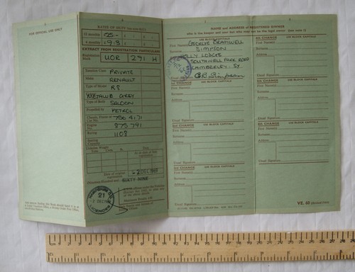 1969 registration book renault - 1969,