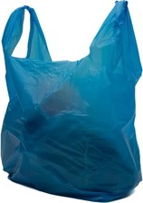 Recycled Blue Plastic Carrier Bags, 11x17x21", Reusable with Handles