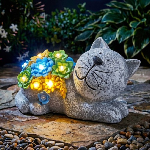 Garden cat statue solar - cat,