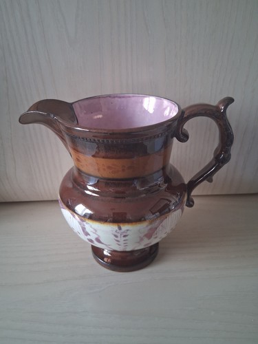Antique copper lustre ware jug - copper,