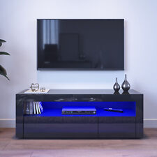 Modern 120CM TV Unit Cabinet Stand Set Black High Gloss with LED Lights Drawers