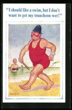 Artist postcard Donald McGill: ...I don't want to get my truncheon wet! 