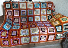 Handmade Vintage Crochet Granny Square Blanket Throw 65 x 65 Ins Settee Bed