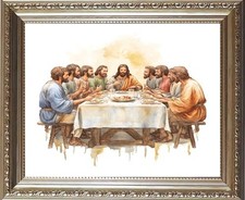 THE LAST SUPPER JESUS WITH 8 OF THE DESCIPLES - ORNATE SILVER FRAME PICTURE 281