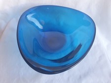 Scandinavian, probably Holmegaard, vibrant blue art glass bowl,  Mid Century Mod