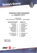 Teamsheet - Queens Park Rangers U21 v Cardiff City U21 2015/16 (13 Nov)