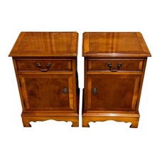 Handsome Pair Of Vintage Yew Bedside Tables/Nightstands