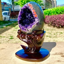 8.71LB Rare Uruguayan amethyst dragon egg cave decoration+base