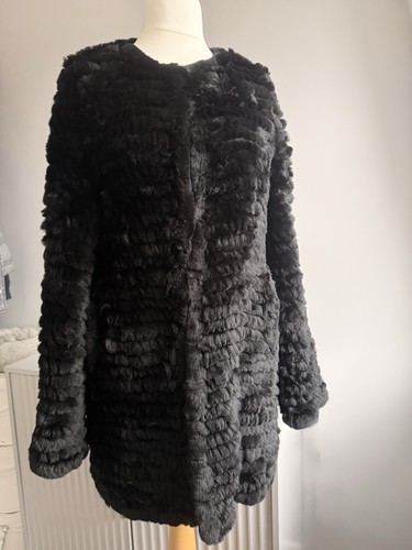 Black real rabbit fur coat - black,