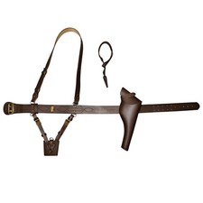 Sam Browne Belt+Shoulder Strap,Gun Holster,Sword Frog & Knot Brown Leather Adult