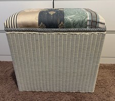 Vintage Lloyd Loom Linen Storage Basket with Upholstered Lid