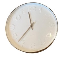 Karlsson 15” Minimalist Wall CLOCK White Numbers Embossed Stainless Frame Contem