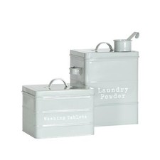 2 x Vintage Metal Washing Powder Tablets Storage Utility Canisters Grey