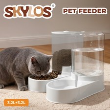 Skylos 2 Packs Automatic Food Feeder Waterer Set 3.2L Plastic Dispenser Dog Cat