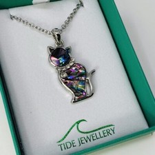 Paua Shell Cat Necklace Pendant Abalone Tide Jewellery Gift Box