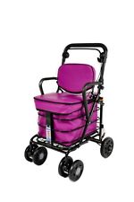 SHOPPING TROLLEY WITH SEAT, BACKREST AND ARMRESTS - PURPLE (BLACK FRAME)