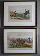 Phiz, Pair of  Comic Hunting Scenes. Hablot Browne  Antique Original Hand Colour