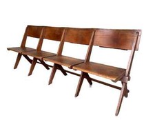 Unique Genuine Antique Solid Oak 4 Seater Folding Church Chairs With Bible Backs