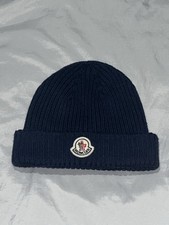 Moncler Logo Ribbon Cotton Beanie Navy