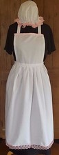 LADIES FANCY DRESS FULL  APRON & MOP CAP Victorian  Edwardian Poor PINK LACE