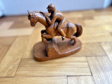 Hand Carved Wooden Racing Horse And Jockey (T10)