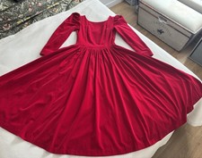 Laura Ashley Vtg Red Velvet Full Skirt Dress Xmas Party Downtown Abbey Uk12