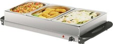 Buffet Warmer Food Server Hot Plate 3 Tray Adjustable Temp 200W Chafing Dish