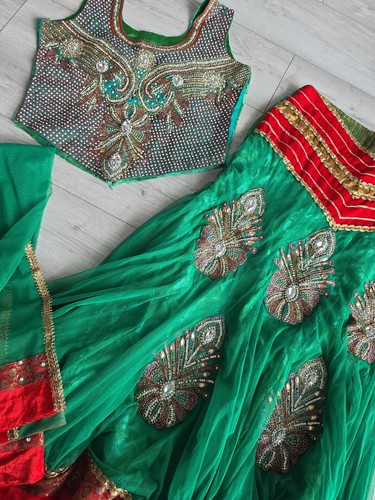 Red green lehnga party wear - red,