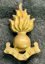 ROYAL ENGINEERS UBIQUE FLAMING GRENADE BRASS COLLAR BADGE 2 LUGS NO PIN