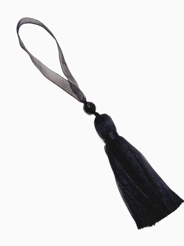 Black ribbon key tassel - black,
