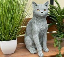 Stone figure cat sitting large frost-proof garden figure cast stone 39 cm high 