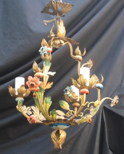 Vintage toleware chandelier - toleware,