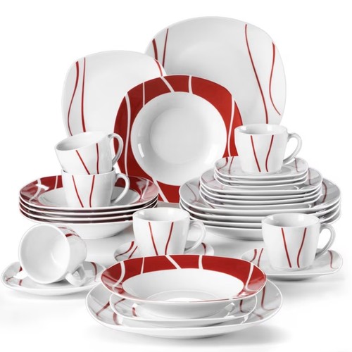 Piece dinner set red white - 30,