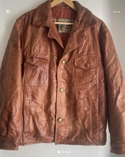 Men’s Brown Tan Leather Cruiser Jacket by Winlit USA 1970s Vintage 38”
