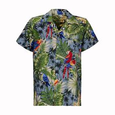 MENS HAWAIIAN SHIRT STAG BEACH HAWAII ALOHA SUMMER HOLIDAY FANCY Grey New Parrot