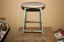 Vintage Pollard Industrial Factory Steel Stool Chair Faux Wood Seat