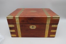 Antique Walnut Brass Bound Writing Slope Box With Key Circa 1870s Campaign