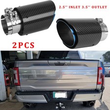 For Ford F150 Lariat Pair 2.5" In 3.5" Out Tailpipe Carbon Muffler Exhaust Tips