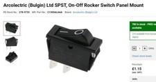 10 x Arcolectric (Bulgin) SPST, On-Off Rocker Switch Panel Mount, RS 278-9733