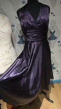 Stunning Purple Satin Ruched Halterneck Fit Flare Dress, Debut 14
