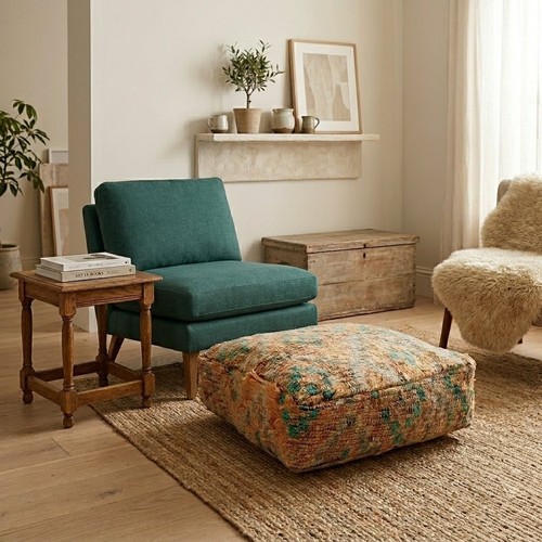 Handmade moroccan wool pouf - handmade,