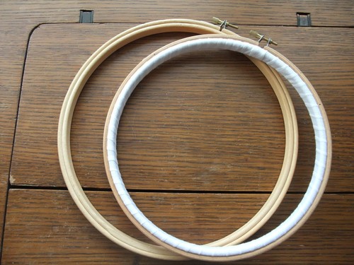 Two wooden embroidery hoops - wooden,