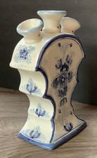 Beautiful Delft blue tulips vase, 3 spouts, floral design, marked