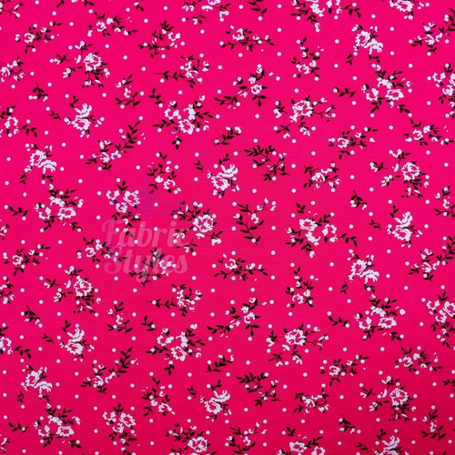 Pink floral fabric black - black, polka