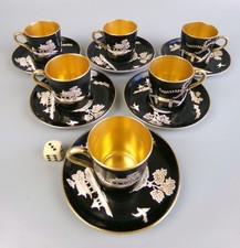 Victorian Coffee Cup Set by Bishop & Stonier BISTO. Black & Gold Pagoda. VTG