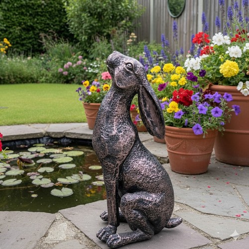 Bronze garden hare ornaments - bronze,
