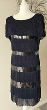Worn Once! Dark Blue Stunning Flapper Style Evening Dress by Phase Eight Size 10