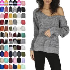 Womens Baggy Sweater Off The Shoulder Ladies Chunky Knitted Oversized Jumper Top