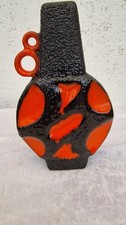 ROTH Banjo Vase in Orange with Black Fat Lava Decor, Model 313