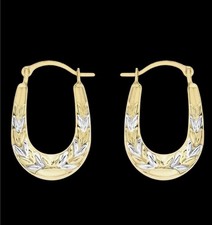 9ct Two Colour Earrings 9ct White & Yellow Creole Hoops 17 x 12mm Double Sided